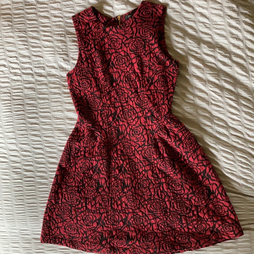 Black and red rose mini dress